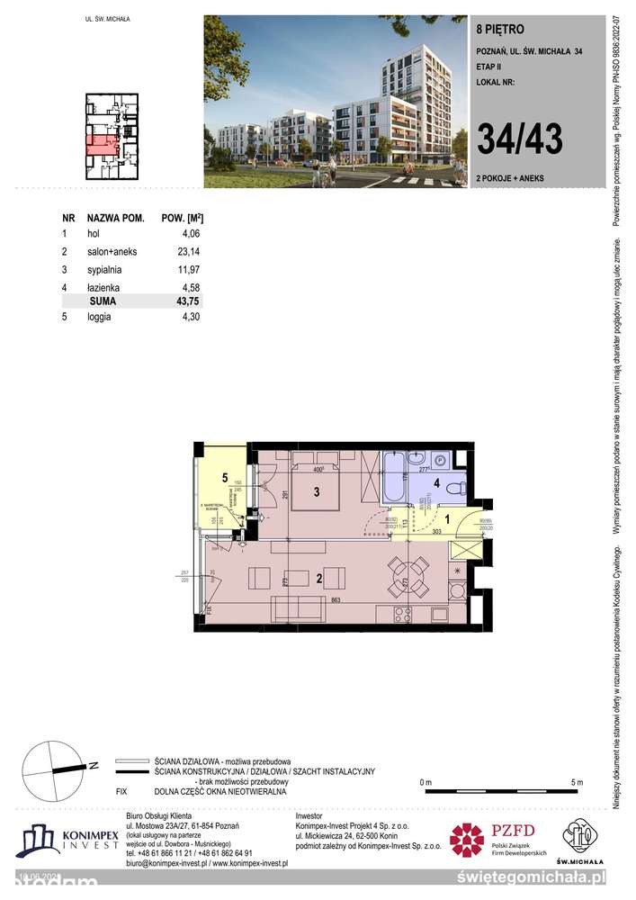 2-pokojowe mieszkanie 43m2 + loggia Bez Prowizji - Pełny obrazek: 2/9