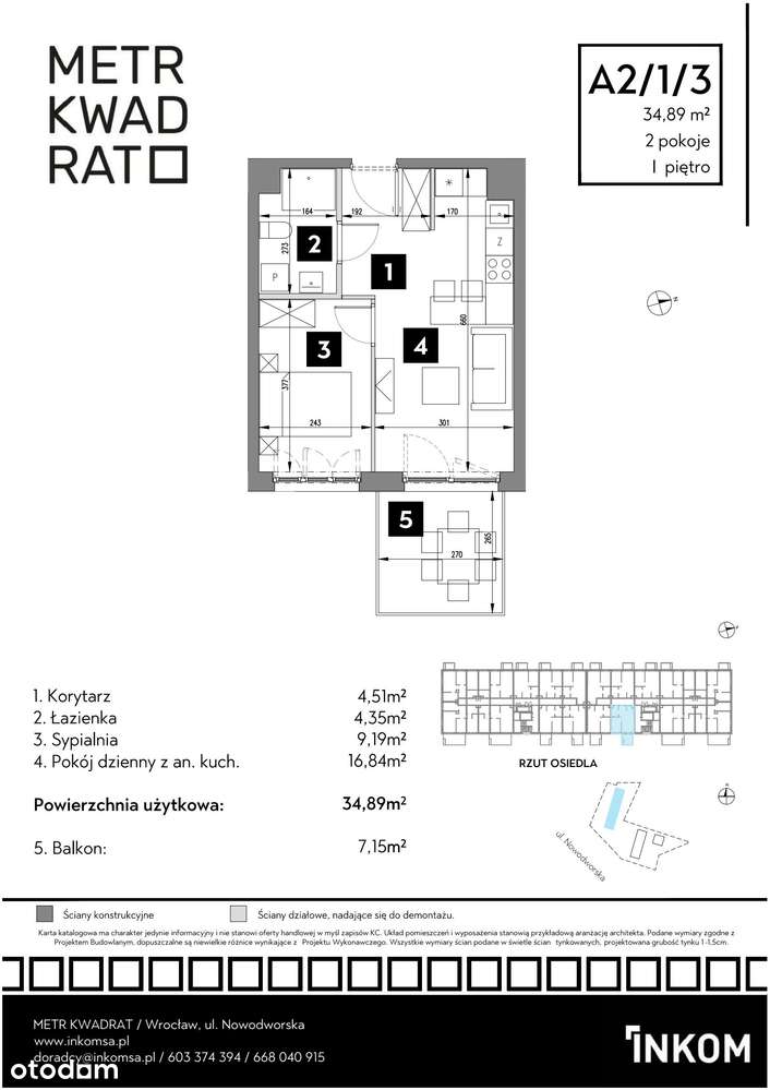 2-pokojowe mieszkanie 34m2 + balkon - Pełny obrazek: 2/5