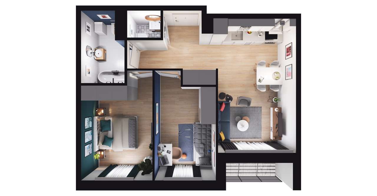 Gotowe 3-pokojowe mieszkanie 50 m2 + loggia - Pełny obrazek: 2/8