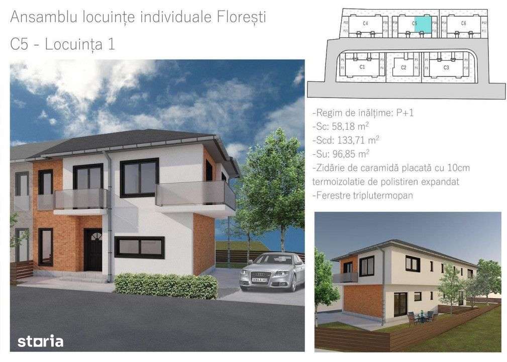 Duplex 100 mp utili, teren 200mp, ansamblu privat, Floresti - Imagine principală: 5/7