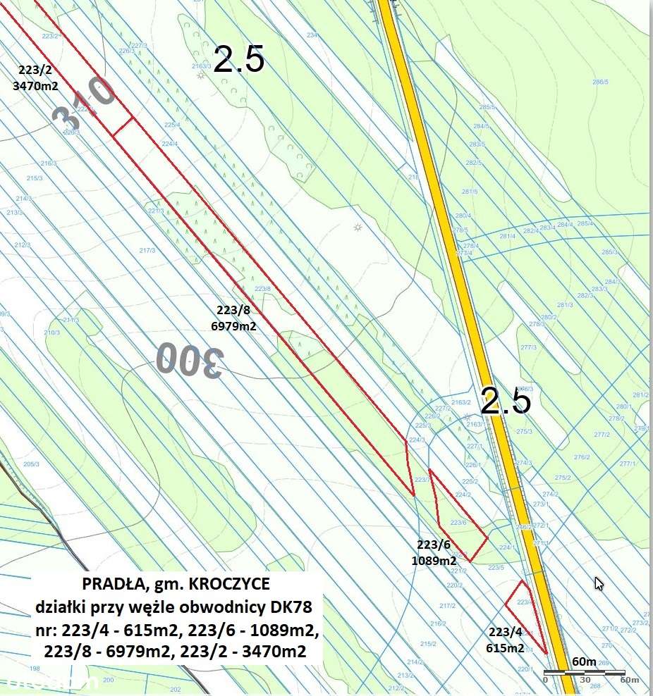 Działka drogowa 615m2 przy projektowanym wężle dr. krajowej DK78-8