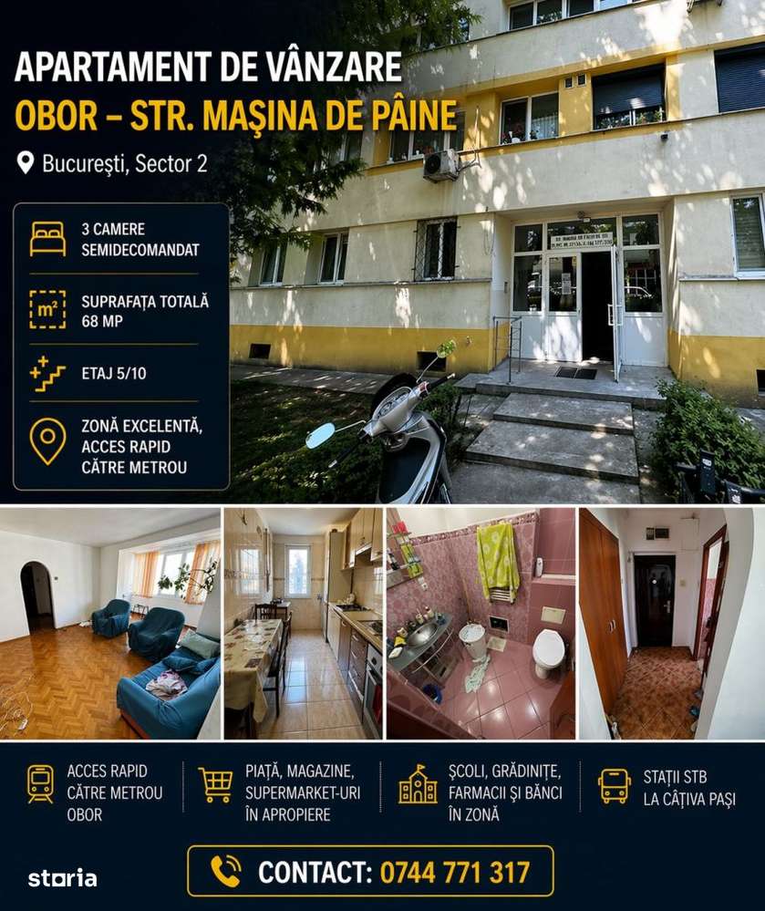 OBOR - Str. Masina de Paine, Apartament cu 3 camere - 68 mp
