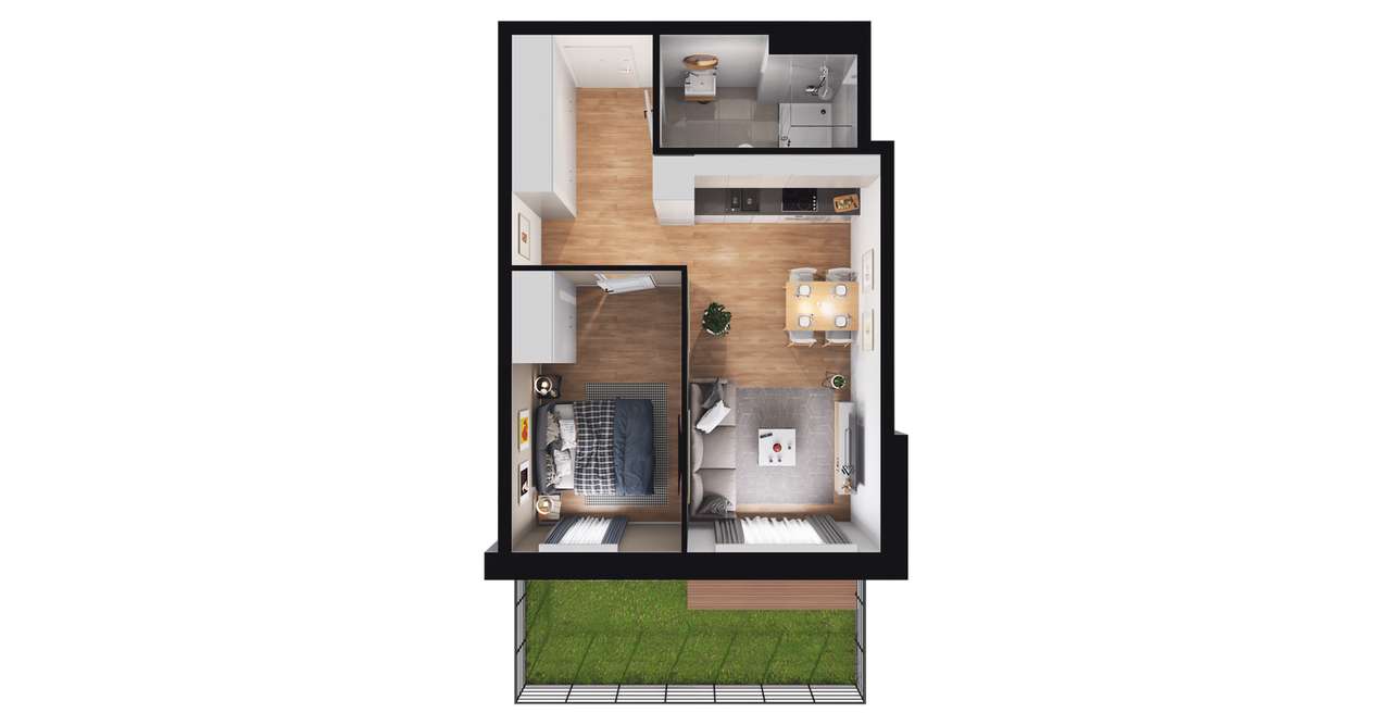 2-pokojowy apartament inwestycyjny 38m2 + ogródek - Pełny obrazek: 2/8