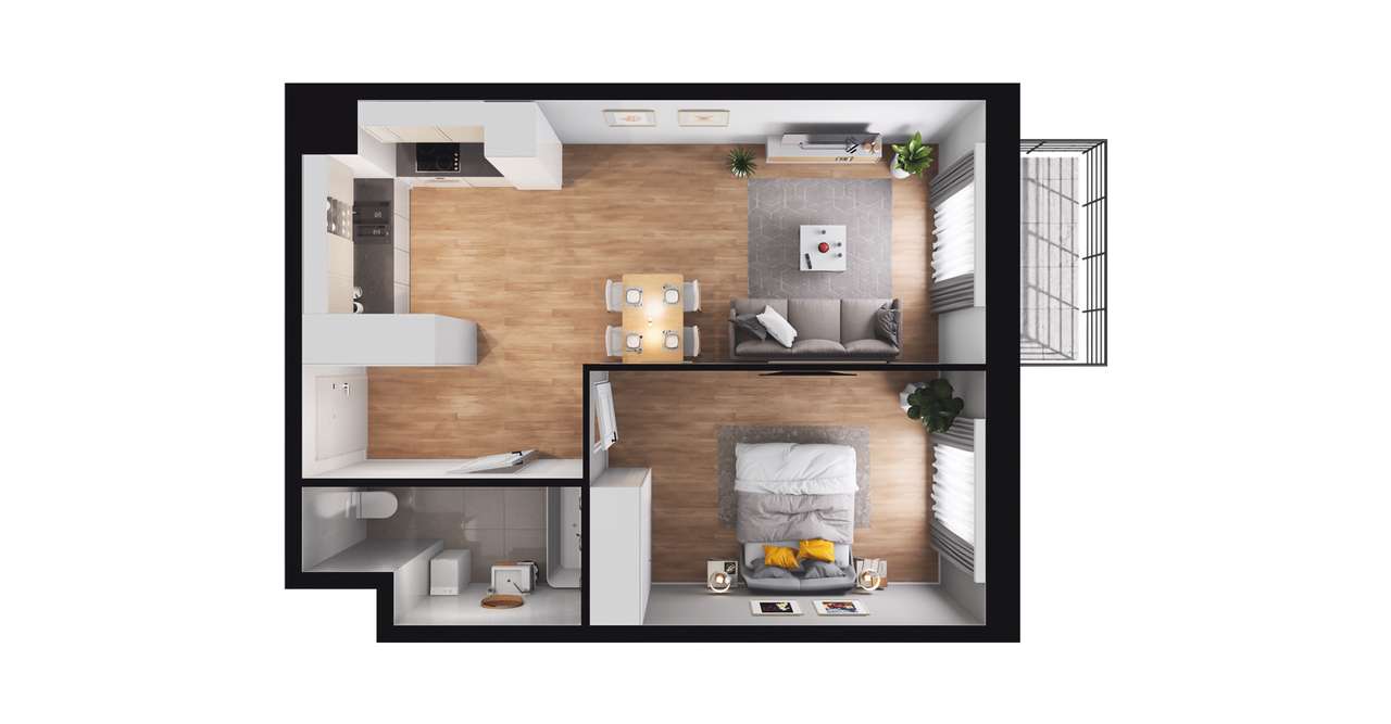 2-pokojowe mieszkanie 46m2 + balkon - Pełny obrazek: 2/8