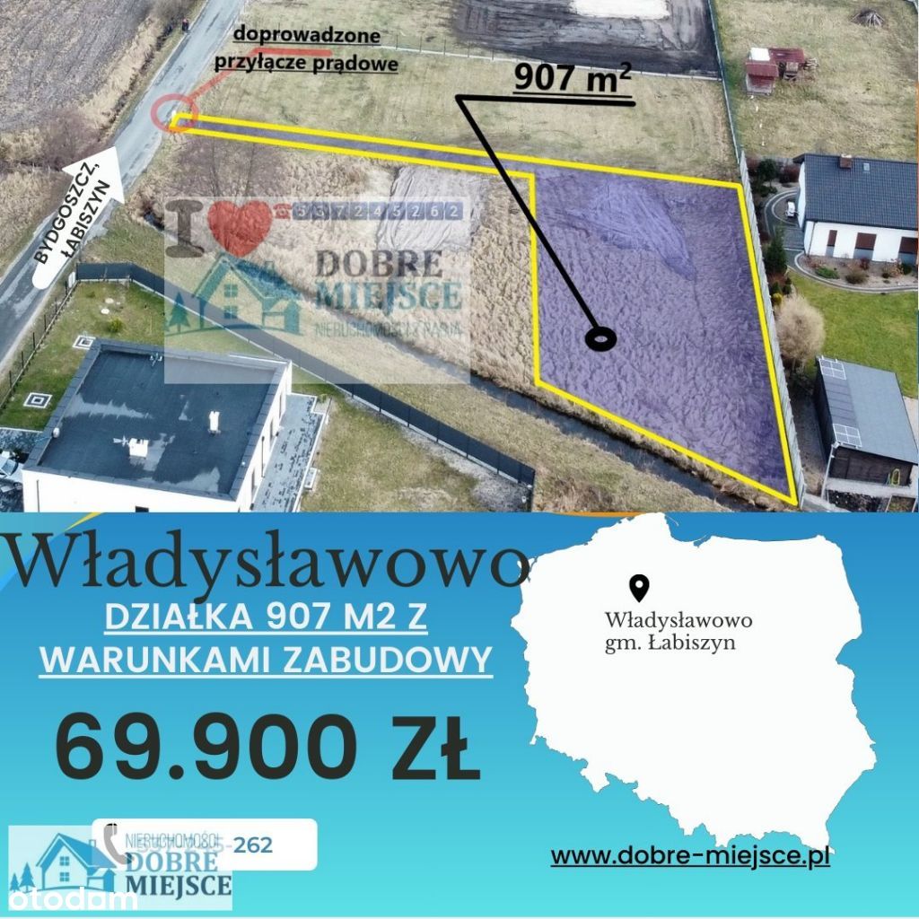 Działka - Władysławowo, prąd na działce - 907 m2