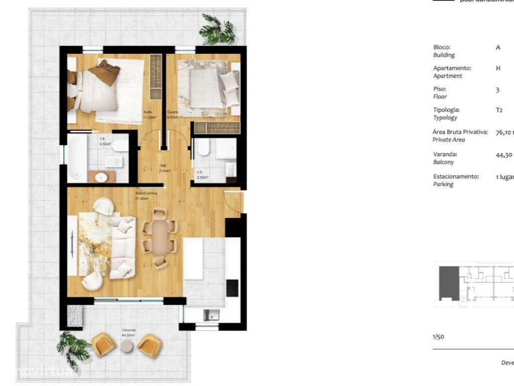 T2 +G com vista mar em condomínio de luxo com piscina privada no to...-28