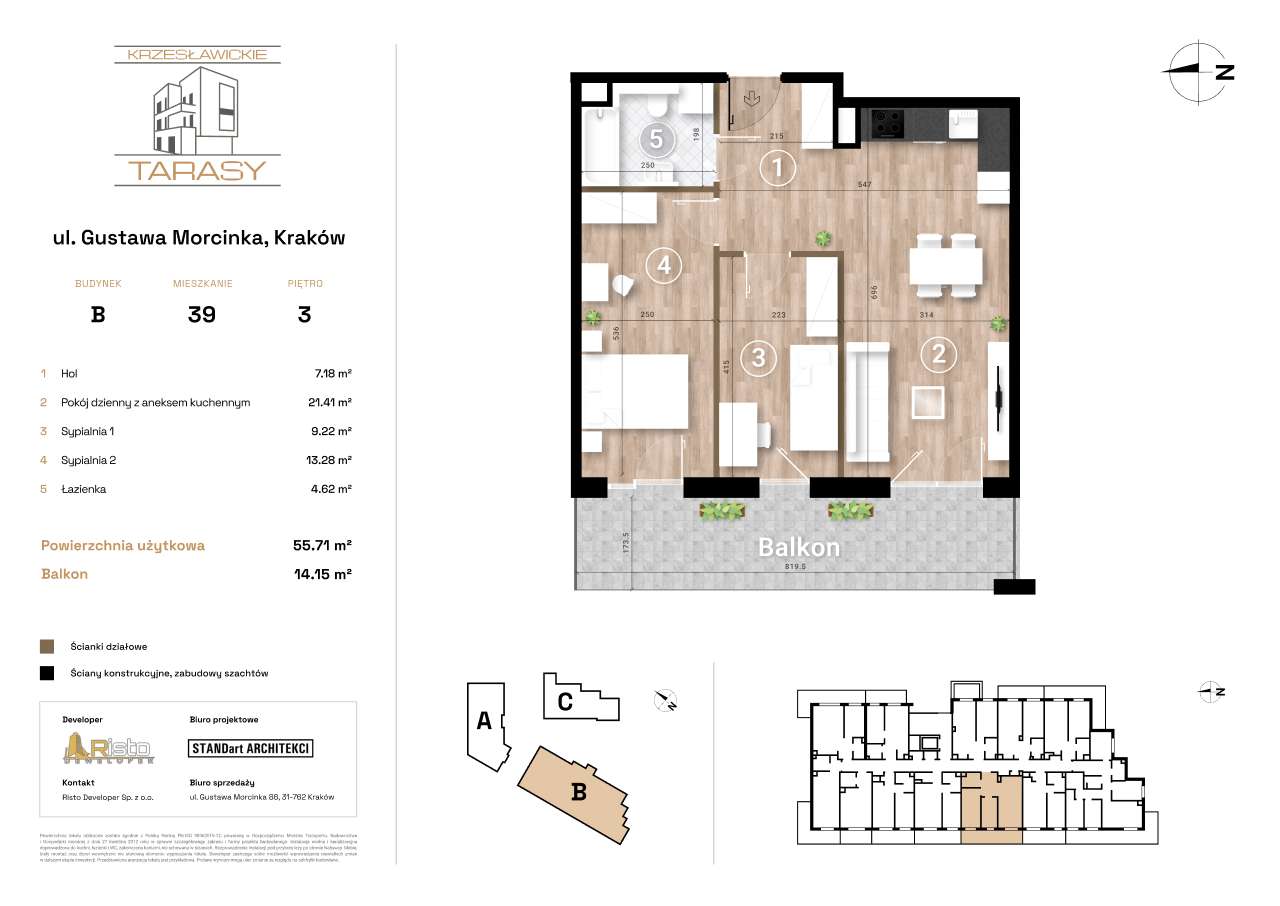 3-pokojowe mieszkanie 55m2 + balkon Bezpośrednio - Pełny obrazek: 2/9