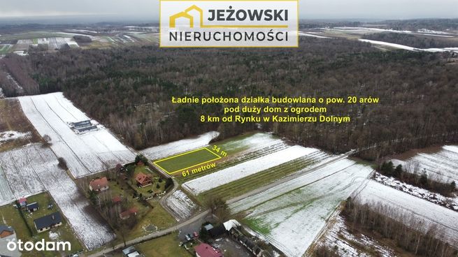 Duża działka budowlana 20 arów, Kazimierz 8 km