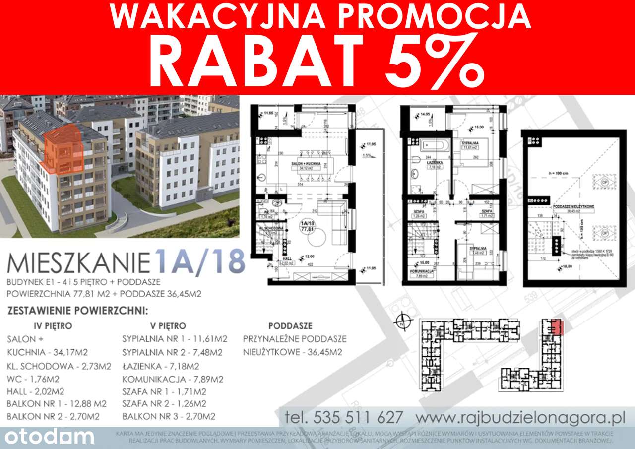 -5% Jedyne takie mieszkanie w mieście!2 poziomy + poddasze, 3 balkony!