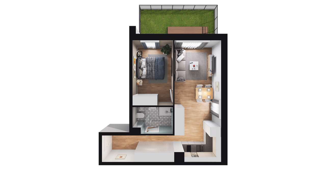 2-pokojowy apartament inwestycyjny 41m2 + ogródek - Pełny obrazek: 2/8