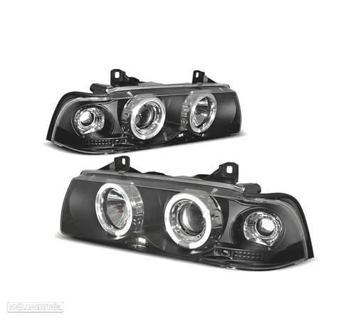 FARÓIS ANGEL EYES CCFL PARA BMW E36 SEDAN 4P 92-98 FUNDO PRETO - 1