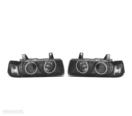 FARÓIS PARA BMW E36 90-99 ANGEL EYES FUNDO PRETO - 2