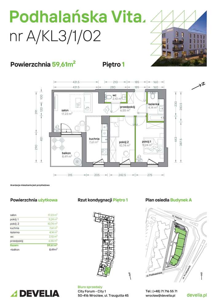3-pokojowe mieszkanie 59m2 + balkon - Pełny obrazek: 2/6