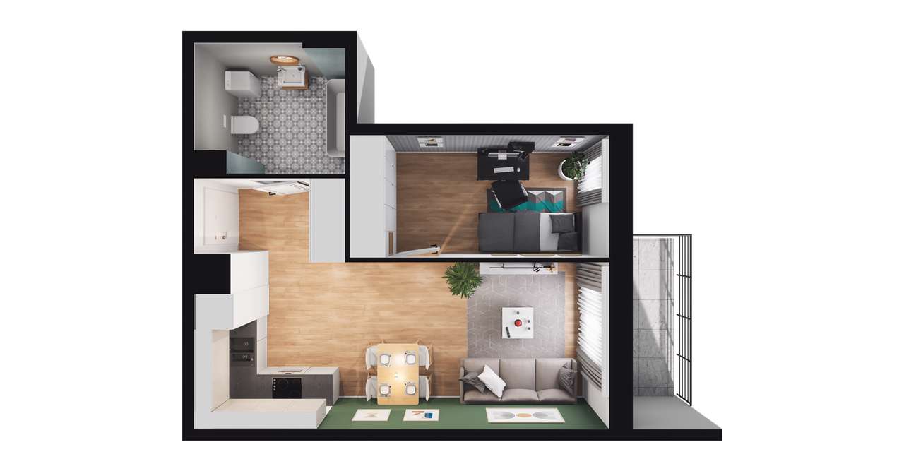 1-pokojowe mieszkanie 37m2 + balkon Bezpośrednio - Pełny obrazek: 2/8