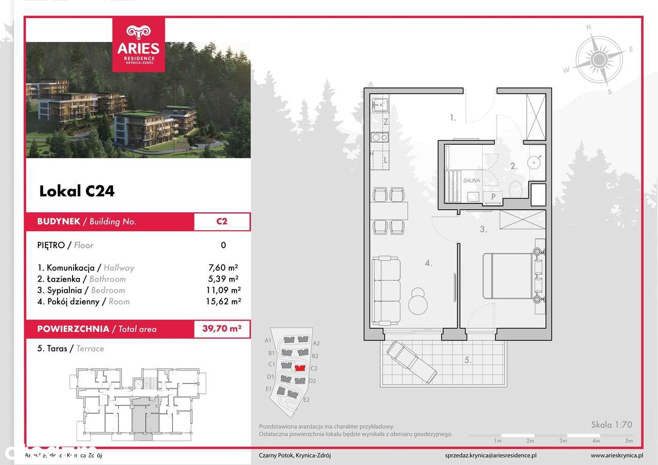Apartament 39 m2 obok stoku narciarskiego Jaworzyna Krynicka (lokal C24)