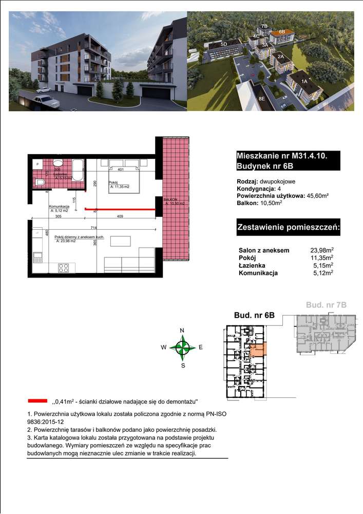 2-pokojowe mieszkanie 45m2 + balkon - Pełny obrazek: 2/9