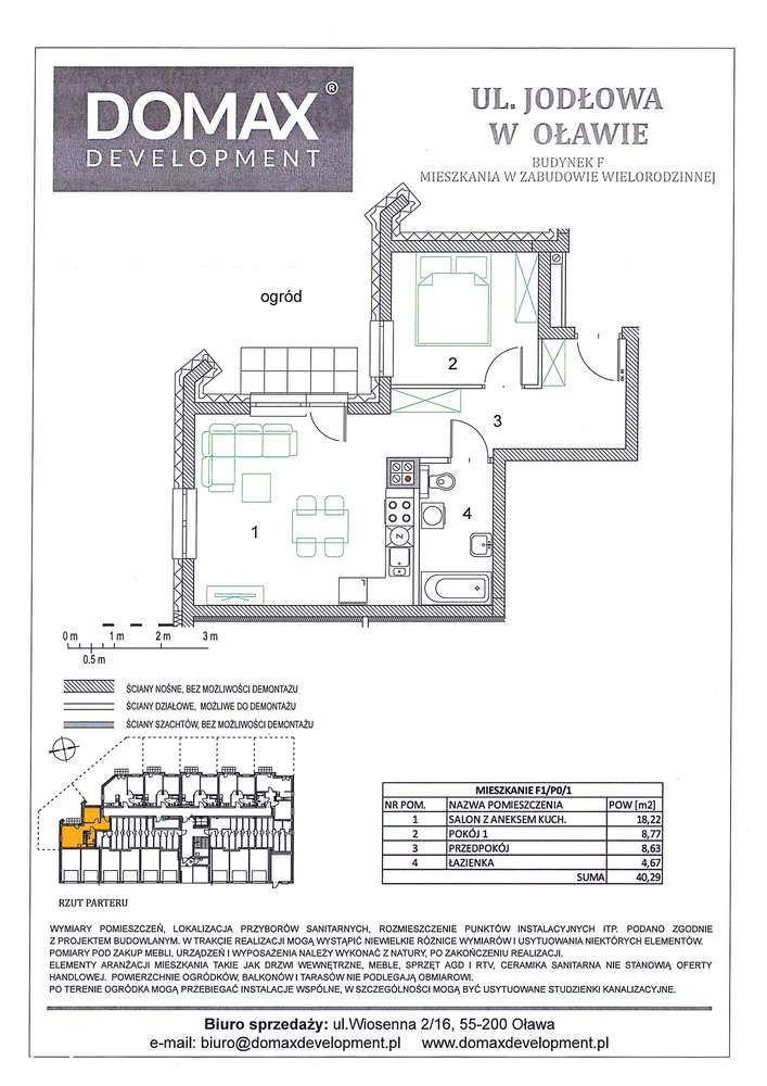 Mieszkanie 2 pokojowe 40,29mkw F1/P0/1 z ogródkiem - Pełny obrazek: 3/8
