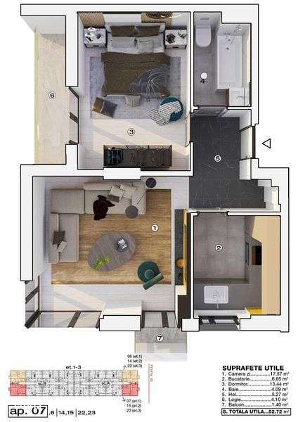 Apartament 2 camere cu incalzire in pardoseala, strada Alunului - Imagine principală: 4/8