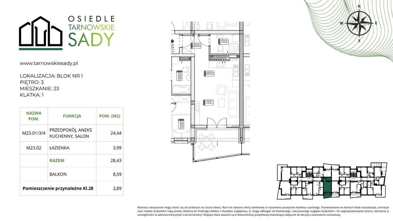 Tarnowskie Sady Blok 1 M23 mieszkanie 29 m2 - Pełny obrazek: 3/8