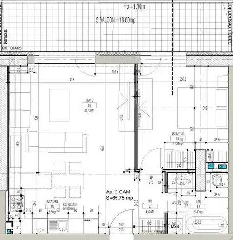 Apartament 2 Camere, 76mp totali, etajul 5/7, finisat complet-2