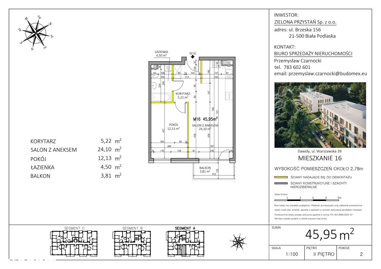 2-pokojowe mieszkanie 45m2 + balkon Bez Prowizji - Pełny obrazek: 2/6