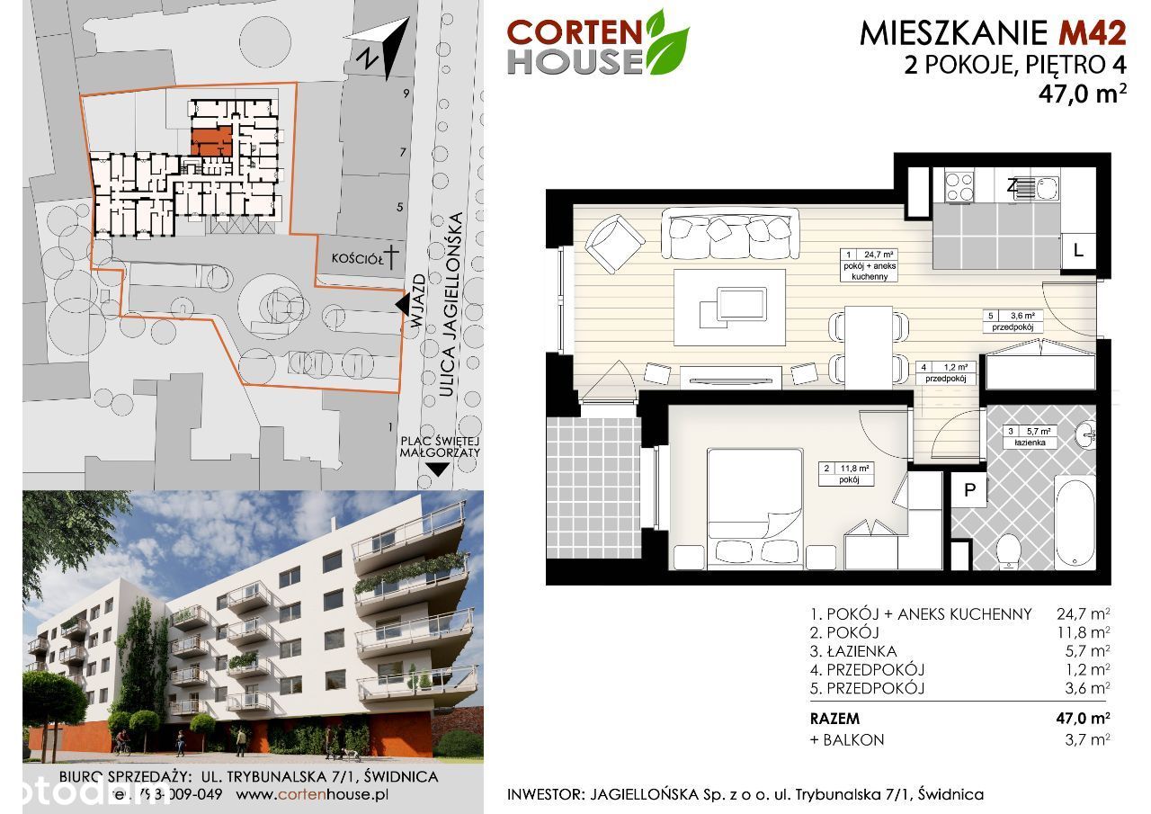 CortenHouse – 2 pokoje/aneks/balkon/47,0m² (M42)