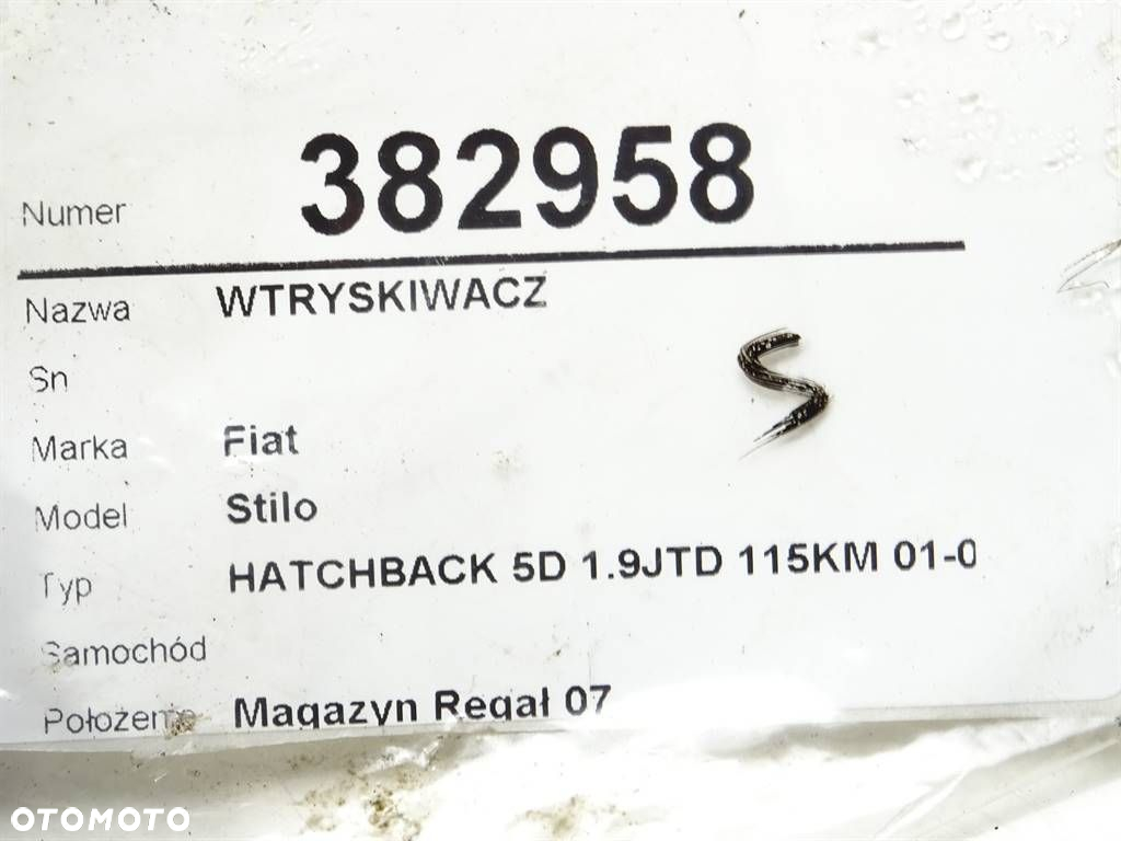 WTRYSKIWACZ  FIAT STILO (192_) 2001 - 2010 1.9 JTD (192_XE1A) 85 kW [115 KM] olej napędowy 2001 - - 5