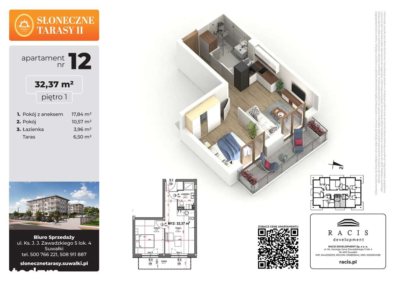 2-pokojowe mieszkanie 32m2 + taras Bez Pośredników - Pełny obrazek: 2/9