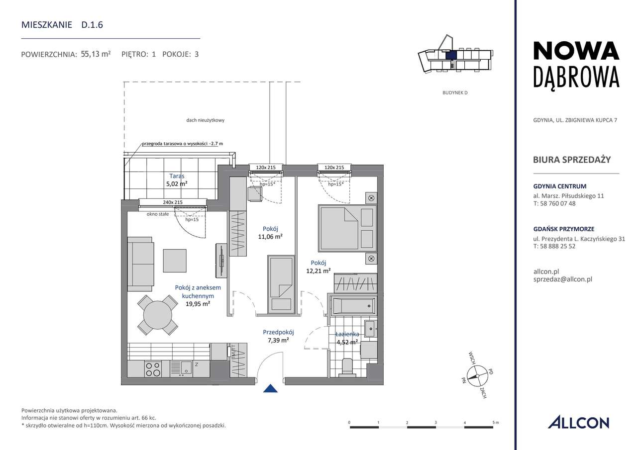 3-pokojowe mieszkanie 55m2 + taras Bezpośrednio - Pełny obrazek: 2/7
