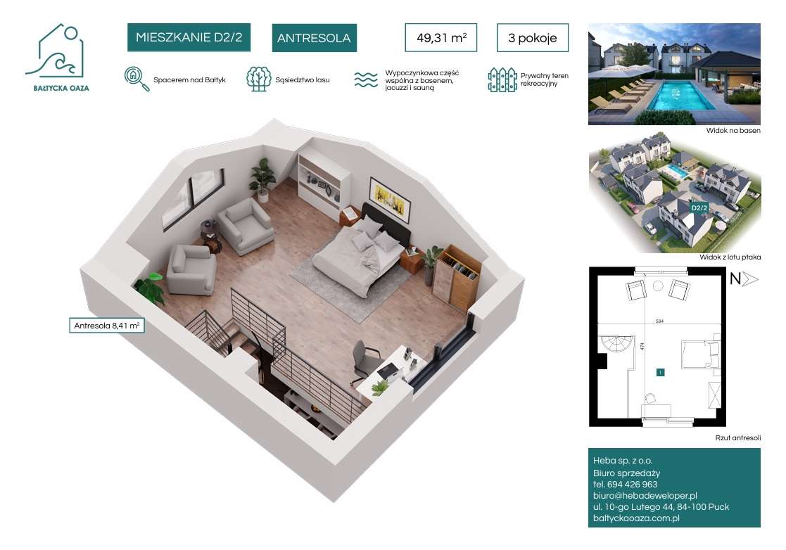 Bałtycka Oaza | mieszkanie 3-pok. | D2_2 | z balkonem oraz antresolą - Pełny obrazek: 5/7