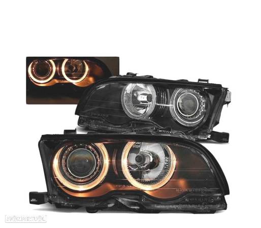 FARÓIS ANGEL EYES PARA BMW E46 COUPÊ CABRIO 01-03 PRETO - 1