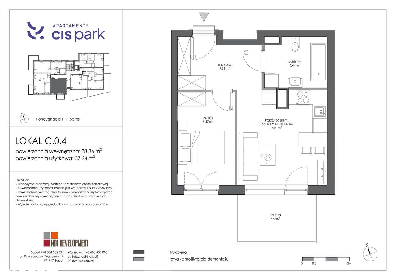 2-pokojowe mieszkanie 36m2 + balkon - Pełny obrazek: 2/9