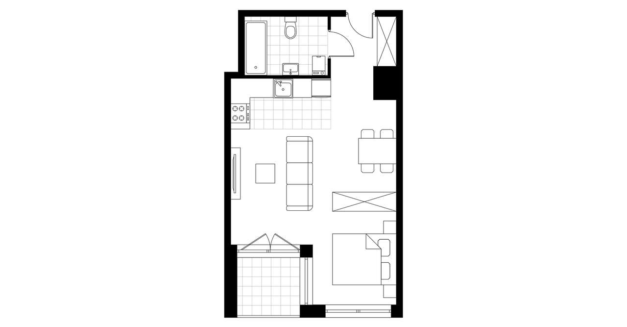 1-pokojowe mieszkanie 40m2 + loggia Bezpośrednio - Pełny obrazek: 3/8