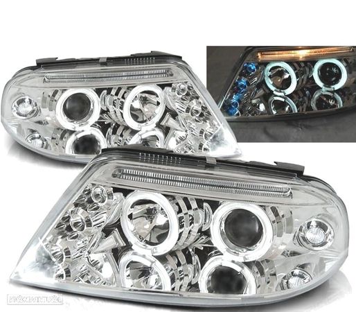 CONJUNTO DE FARÓIS PARA VOLKSWAGEN VW PASSAT 3BG 00-05 ANGEL EYES + LEDS CROMADOS - 1