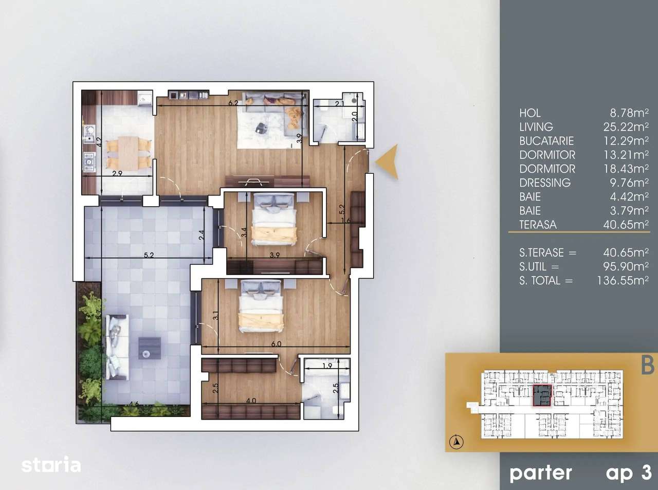 Apartament 3 Camere cu Dressing | Terasa | Dezvoltator | Metrou 8 min - Imagine principală: 4/7