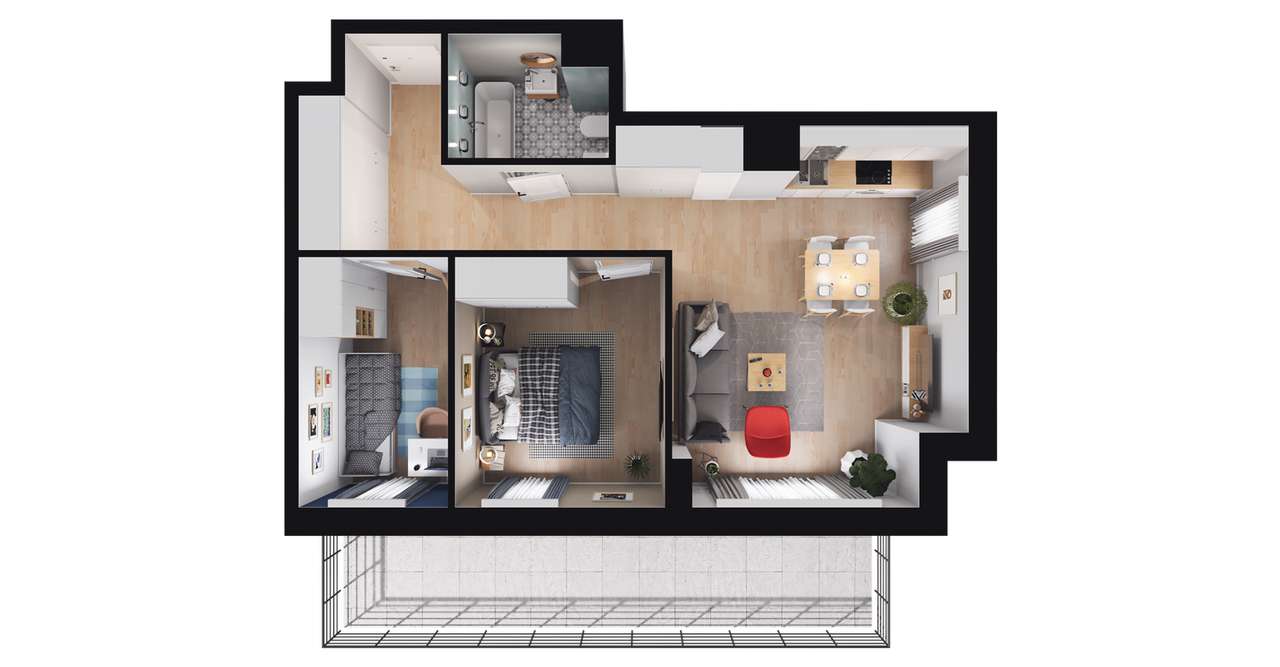 3-pokojowe mieszkanie 54m2 + balkon - Pełny obrazek: 2/8