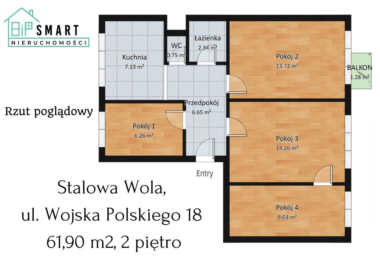 Mieszkanie, 4 pokoje, 2 piętro, 61,90 m², balkon-10
