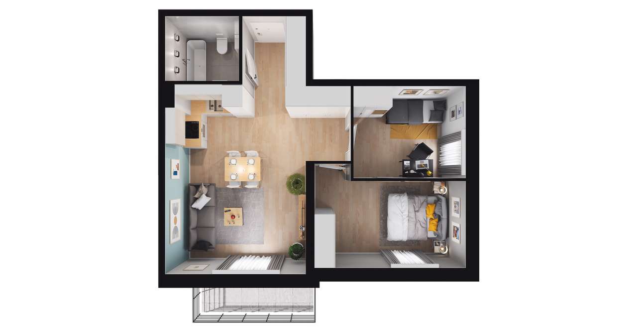 3-pokojowe mieszkanie 53m2 + balkon - Pełny obrazek: 2/8