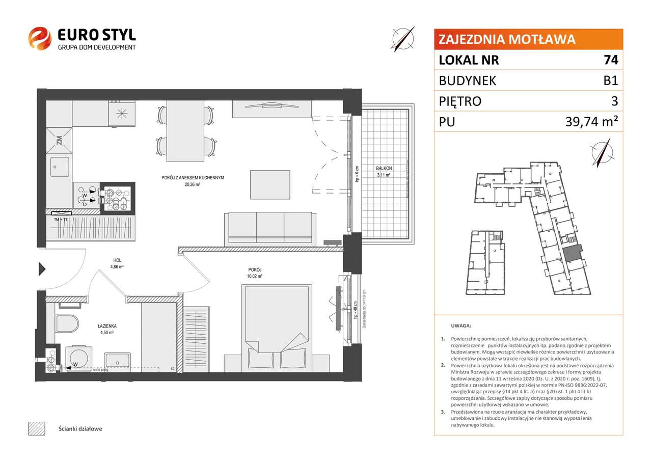 2-pokojowe mieszkanie 39m2 + balkon - Pełny obrazek: 2/7