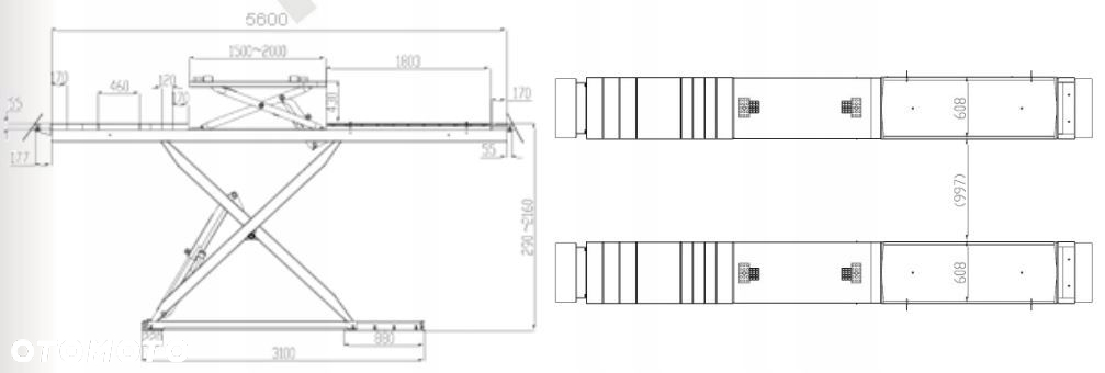 Podnośnik Nożycowy Diagnostyczny, Udźwig 5 T, Platformy 608X5600Mm,  Podnośnik Podprogowy - 7