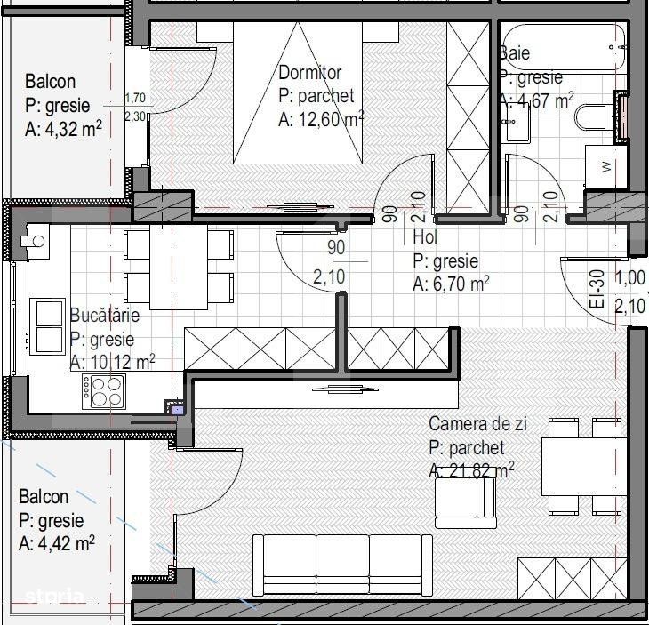 Apartament 2 camere finisat, 56 mp utili, 2 balcoane, etaj intermediar