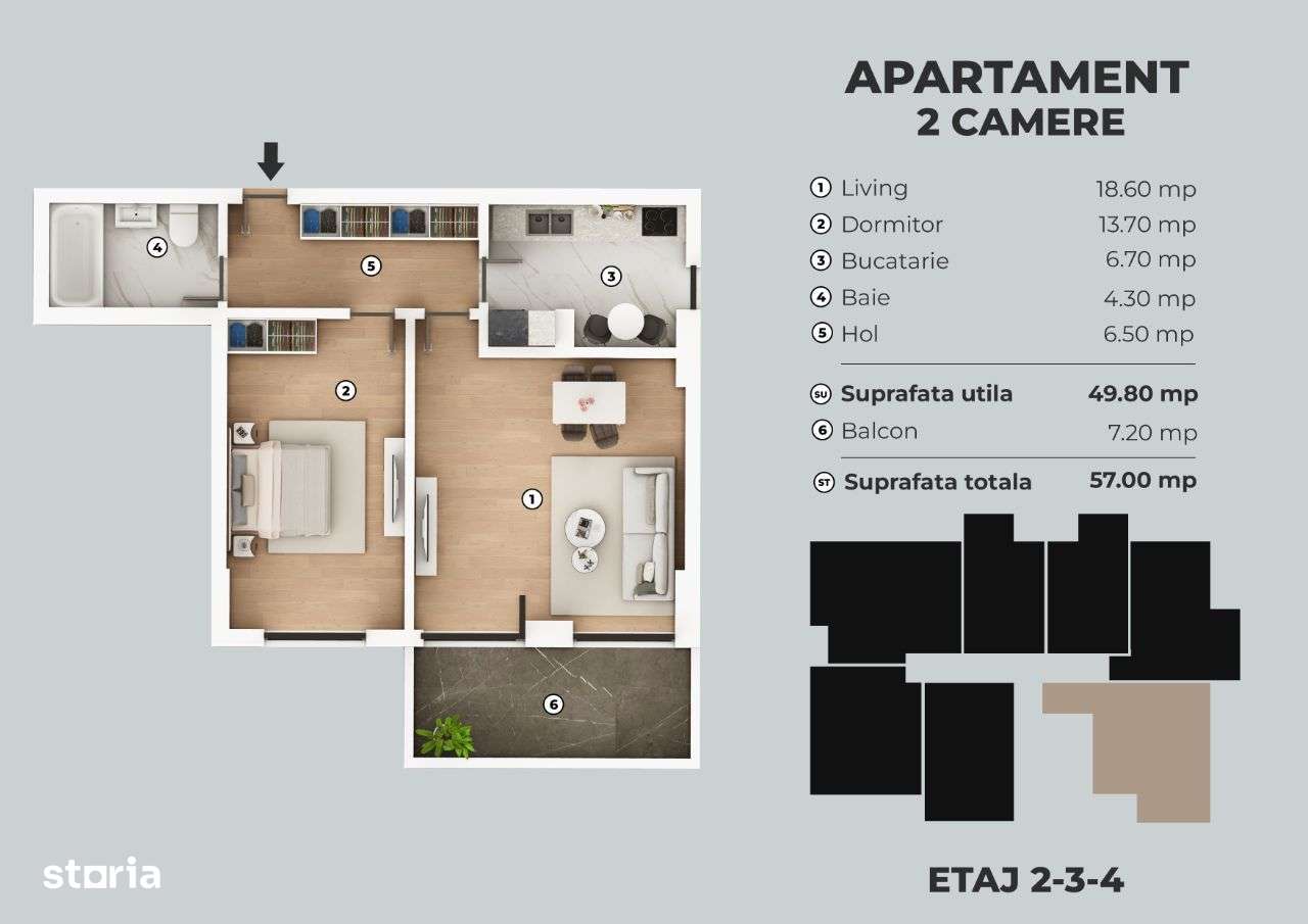 Apartament 2 camere, bloc nou ridicat, Brancoveanu-Postalionului - Imagine principală: 1/2
