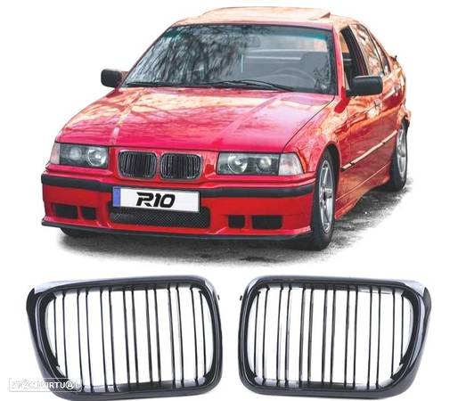 GRELHAS FRONTAIS PARA BMW E36 96-99 LOOK M PRETO BRILHANTE - 1