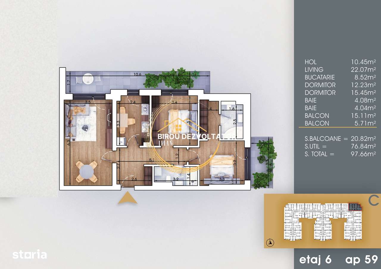 8 minute de metrou Teclu Finisaje moderne 2 bai Decomandat Pallady-9