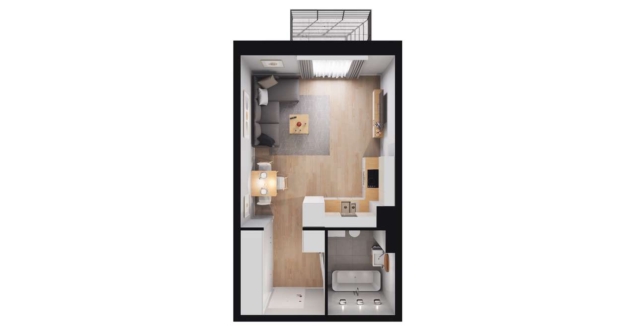 1-pokojowy apartament inwestycyjny 27m2 + balkon - Pełny obrazek: 2/8