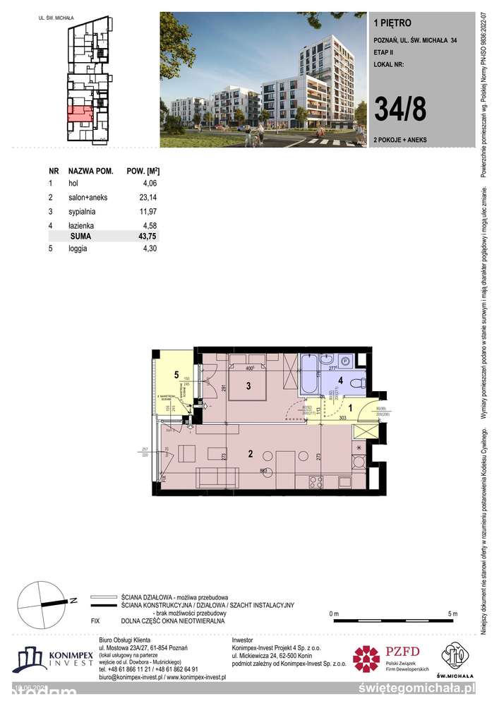 2-pokojowe mieszkanie 43m2 + loggia Bezpośrednio - Pełny obrazek: 2/9