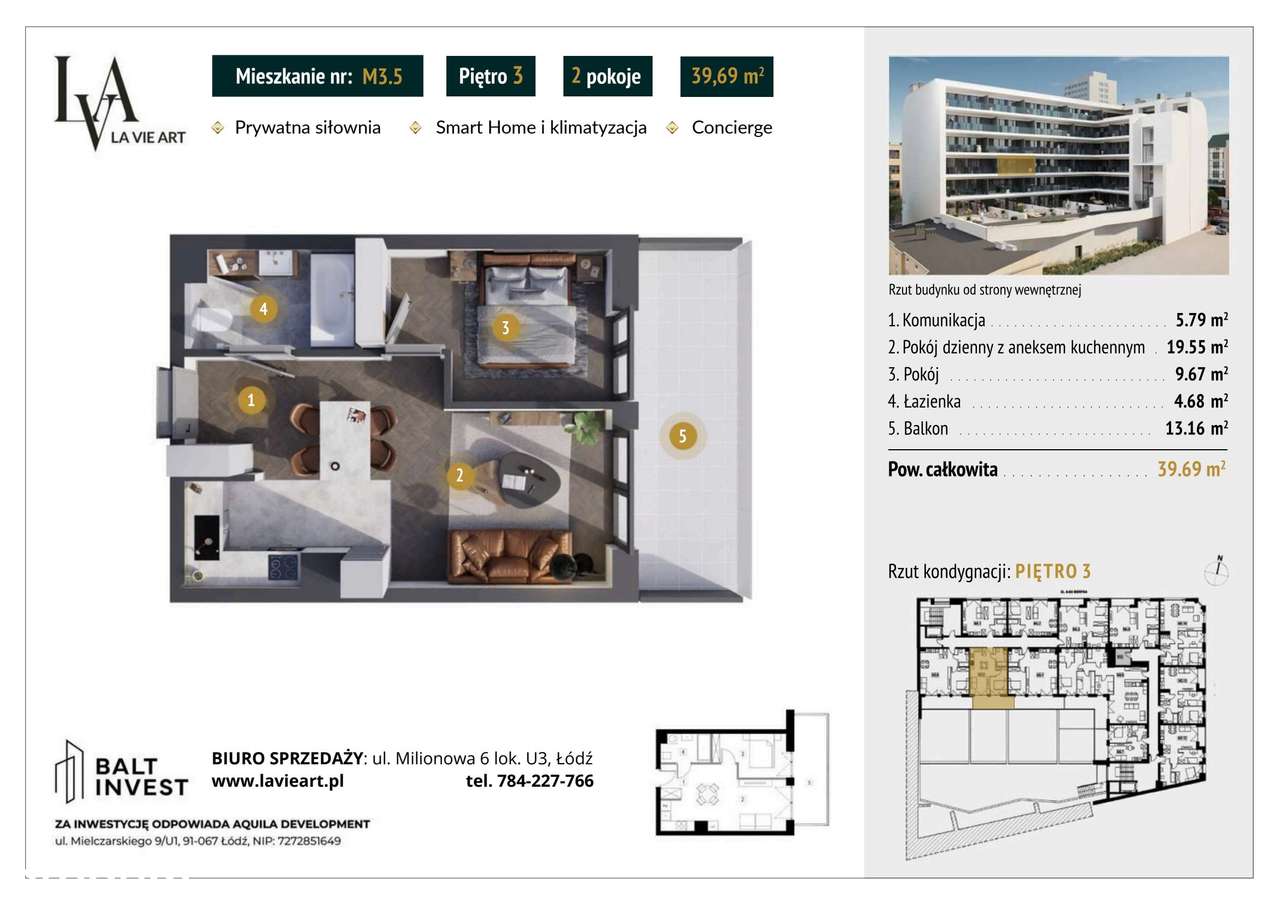 2-pokojowe mieszkanie 39m2 + balkon Bez Prowizji - Pełny obrazek: 2/9