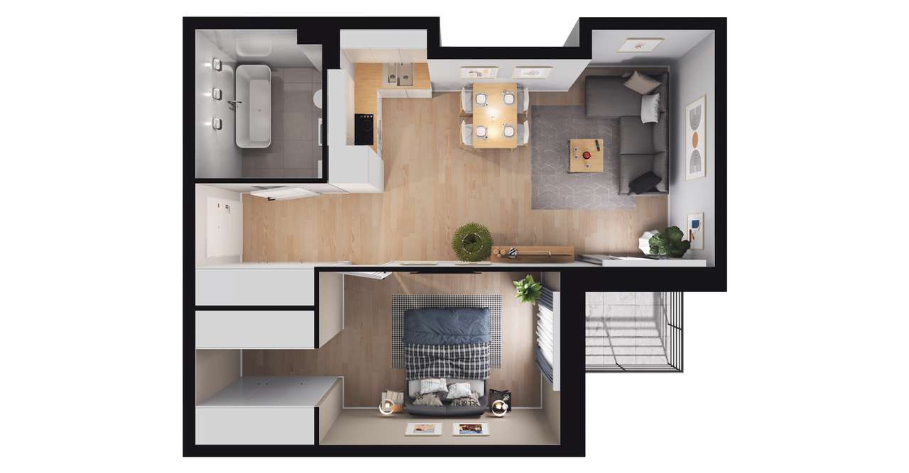 2-pokojowe mieszkanie 44m2 + balkon Bezpośrednio - Pełny obrazek: 2/8