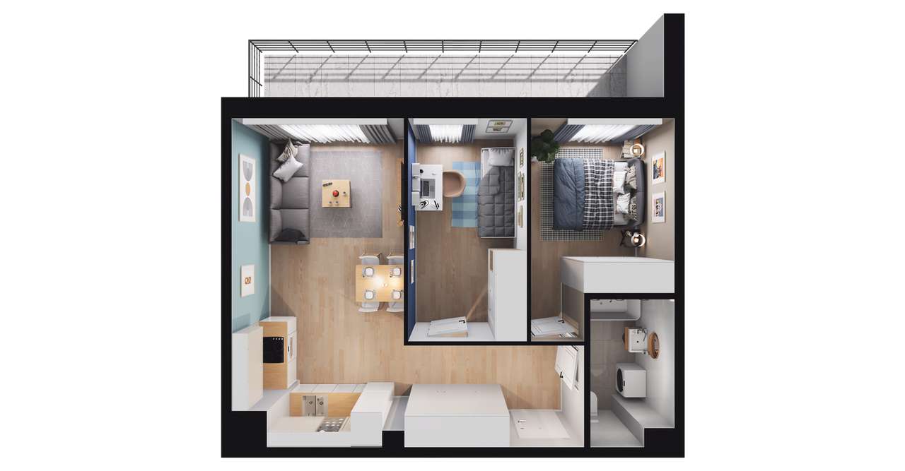 3-pokojowe mieszkanie 51m2 + loggia - Pełny obrazek: 2/8