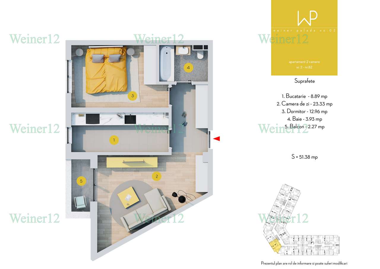 Apartament 2 camere Decomandat Vest Group Weiner Residence - Imagine principală: 2/13